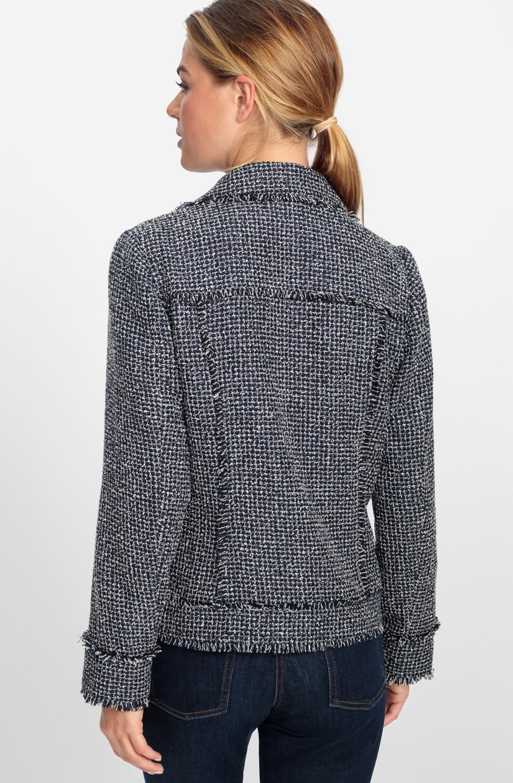 Ink Blue Frayed Edge Boucle Jacket