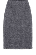 Ink Blue Frayed Edge Boucle Pencil Skirt