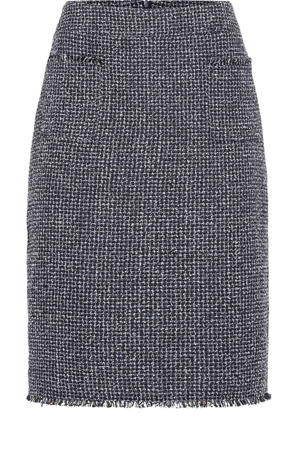 Ink Blue Frayed Edge Boucle Pencil Skirt