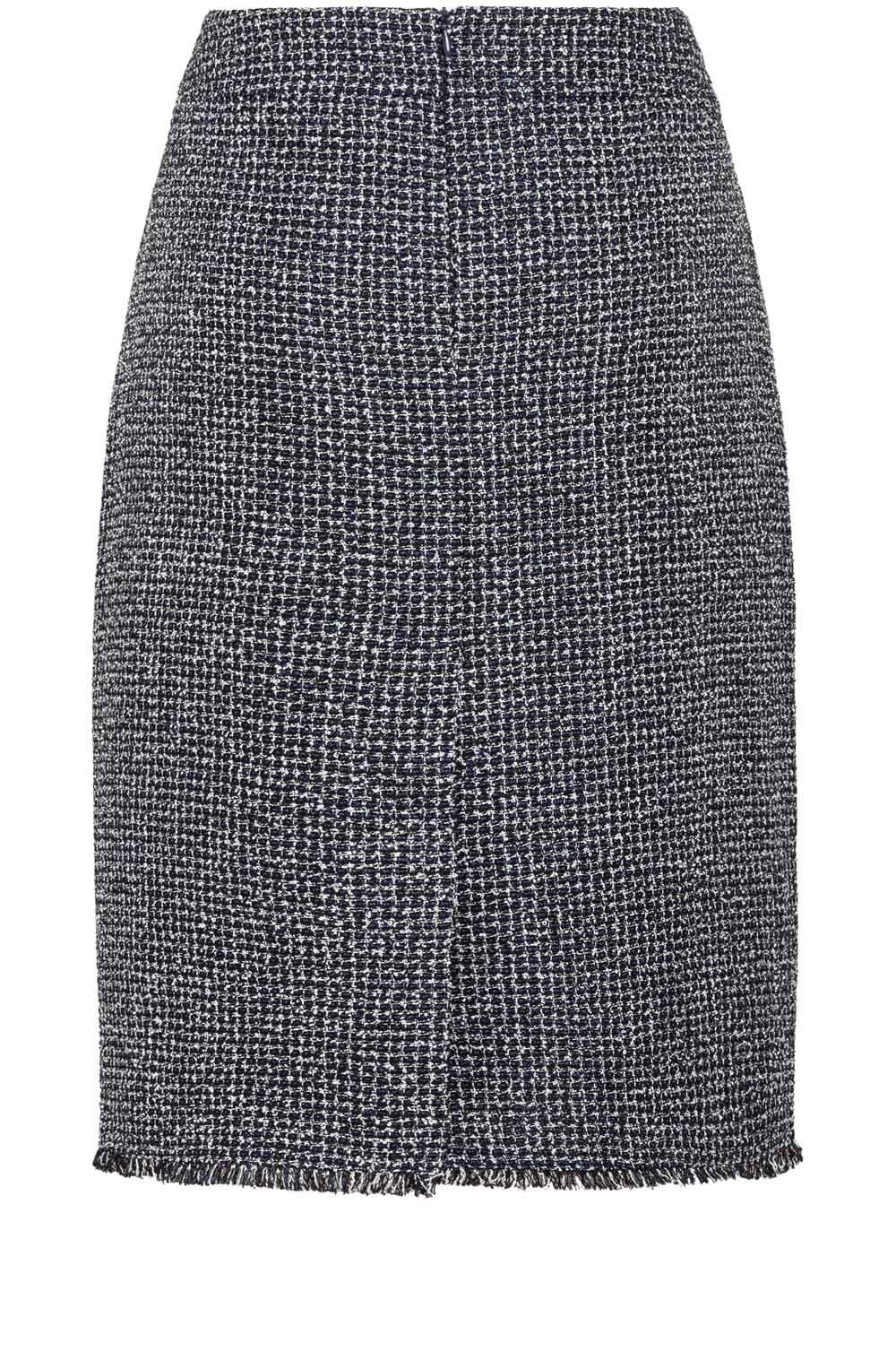 Ink Blue Frayed Edge Boucle Pencil Skirt