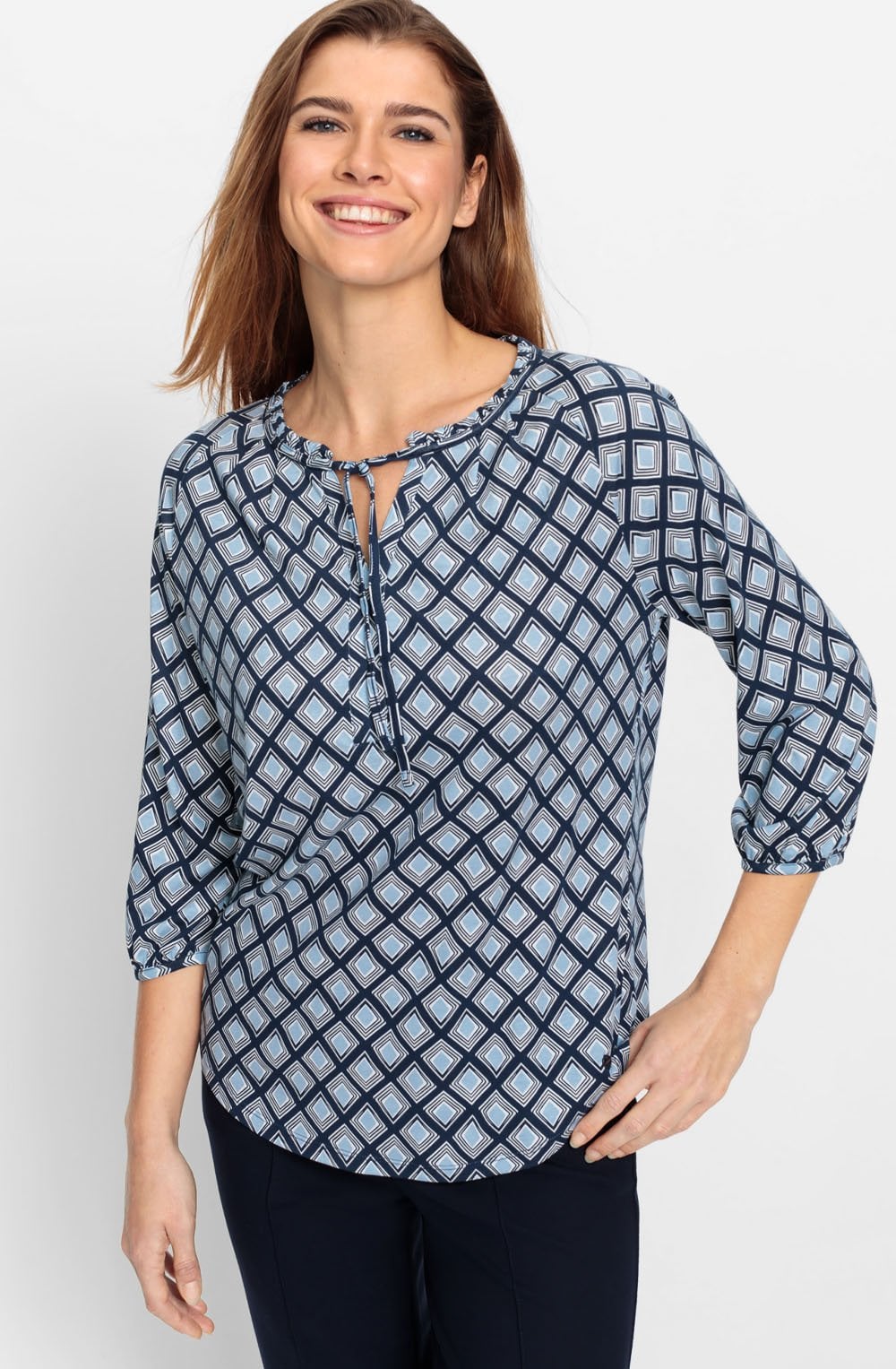 Ink Blue Geometric Print Hannah Top