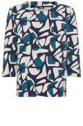 Ink Blue Graphic Print Ribbed Henny Top