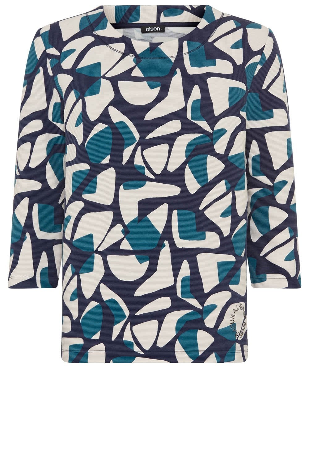 Ink Blue Graphic Print Ribbed Henny Top