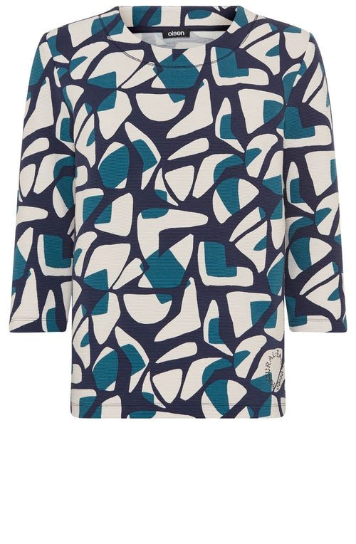 Ink Blue Graphic Print Ribbed Henny Top