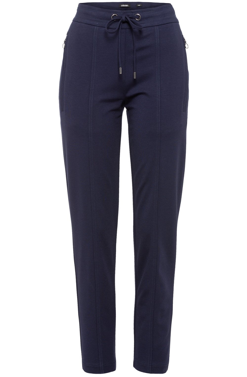 Ink Blue Lisa Zipped Pockets Straight Fit Jersey Trousers