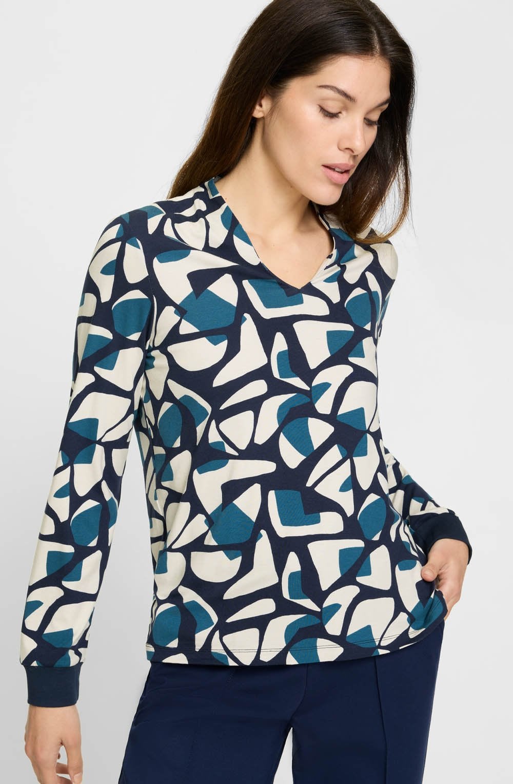 Ink Blue Neo Comfort Graphic Print Hannah Top