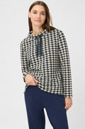 Ink Blue Oversized Houndstooth Funnel Neck Henny Top