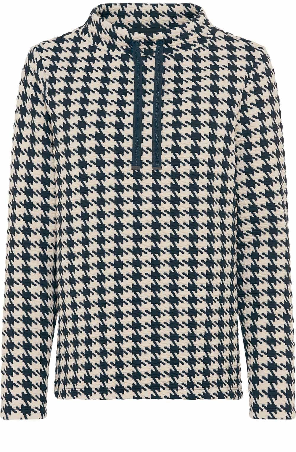 Ink Blue Oversized Houndstooth Funnel Neck Henny Top