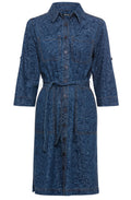 Ink Blue Patterned Denim Shirt Dress