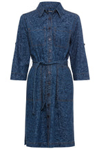 Ink Blue Patterned Denim Shirt Dress