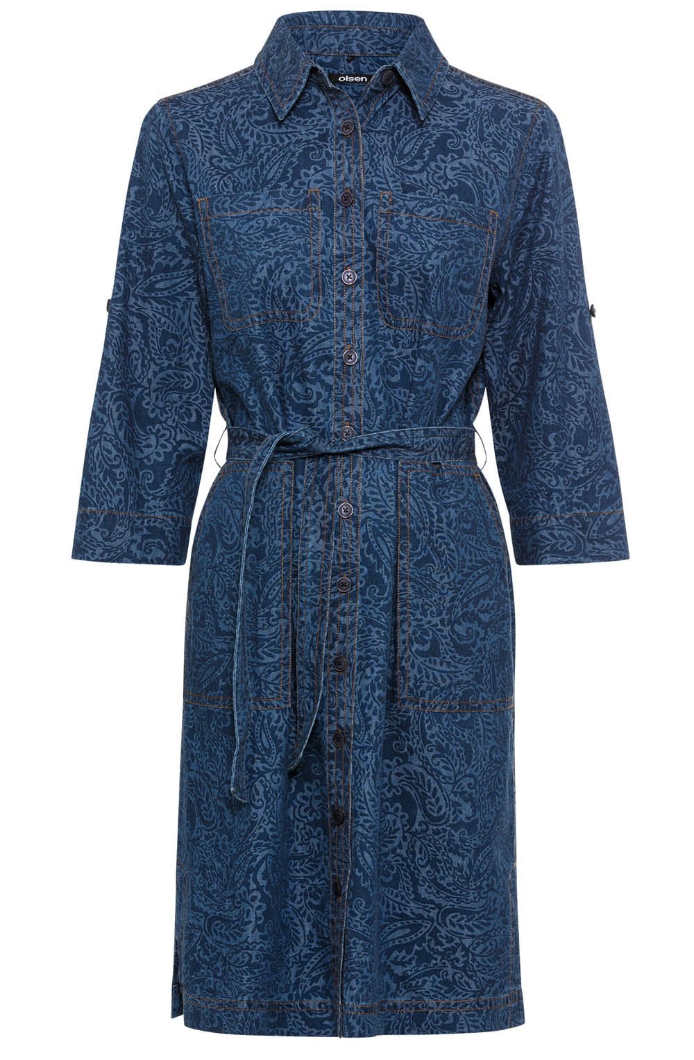 Ink Blue Patterned Denim Shirt Dress