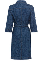 Ink Blue Patterned Denim Shirt Dress