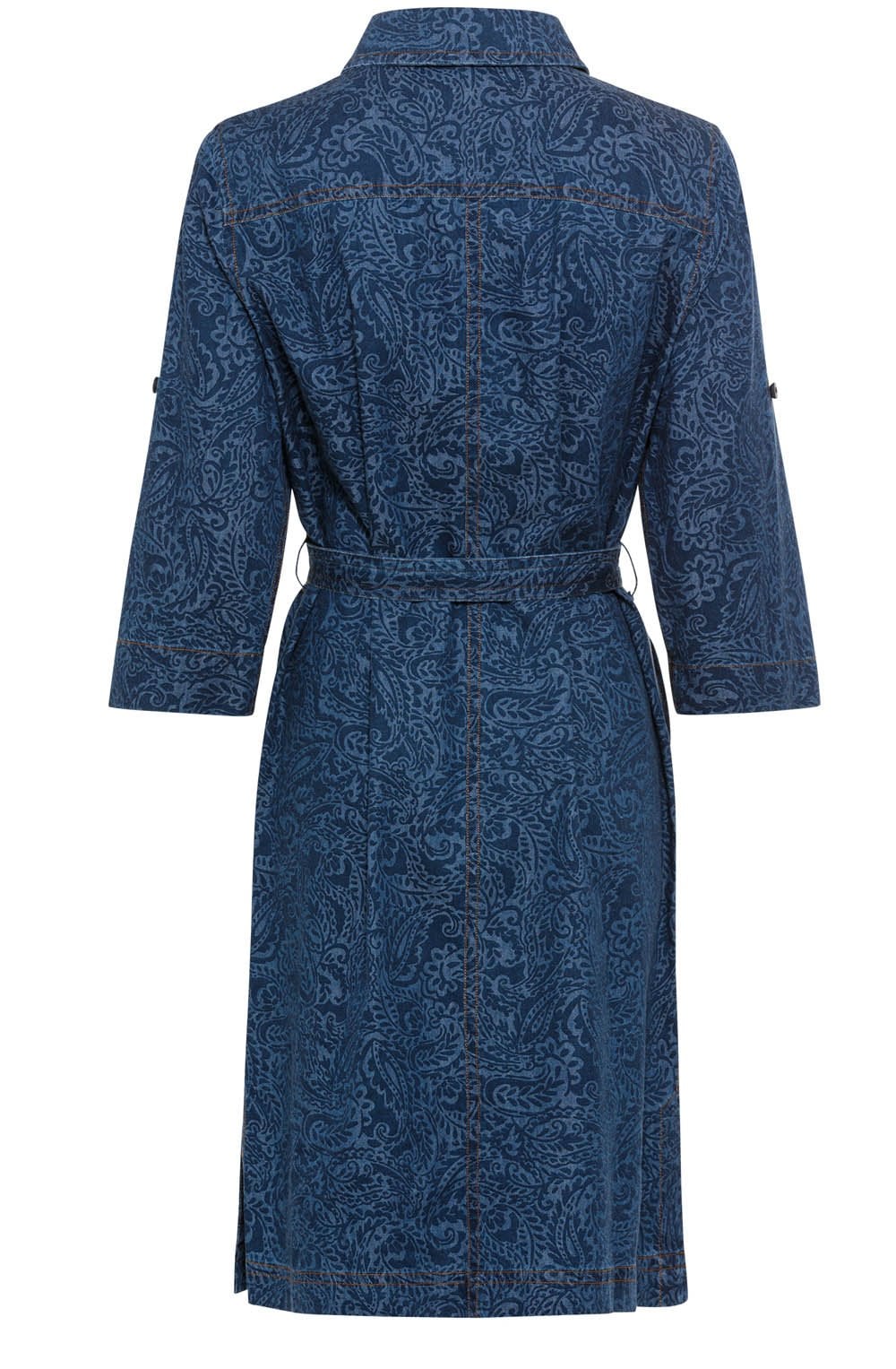 Ink Blue Patterned Denim Shirt Dress