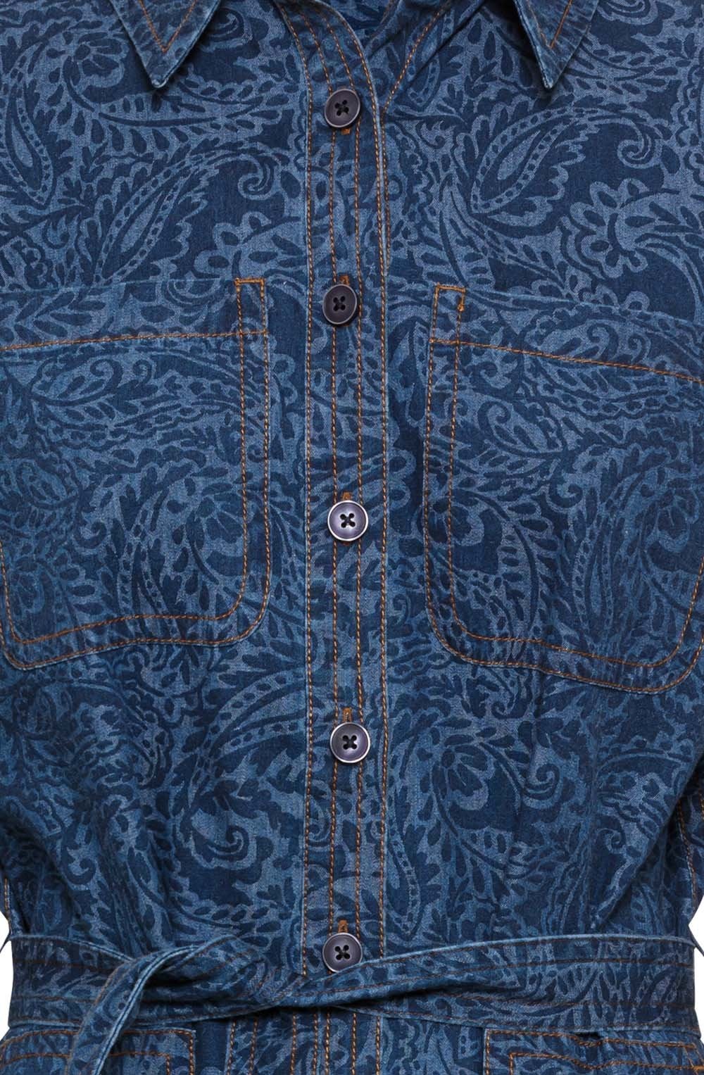 Ink Blue Patterned Denim Shirt Dress