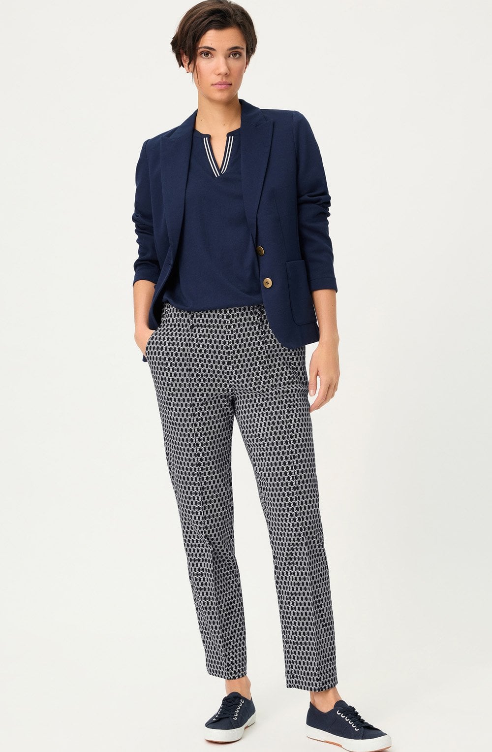 Ink Blue Patterned Lisa Straight Fit Trousers