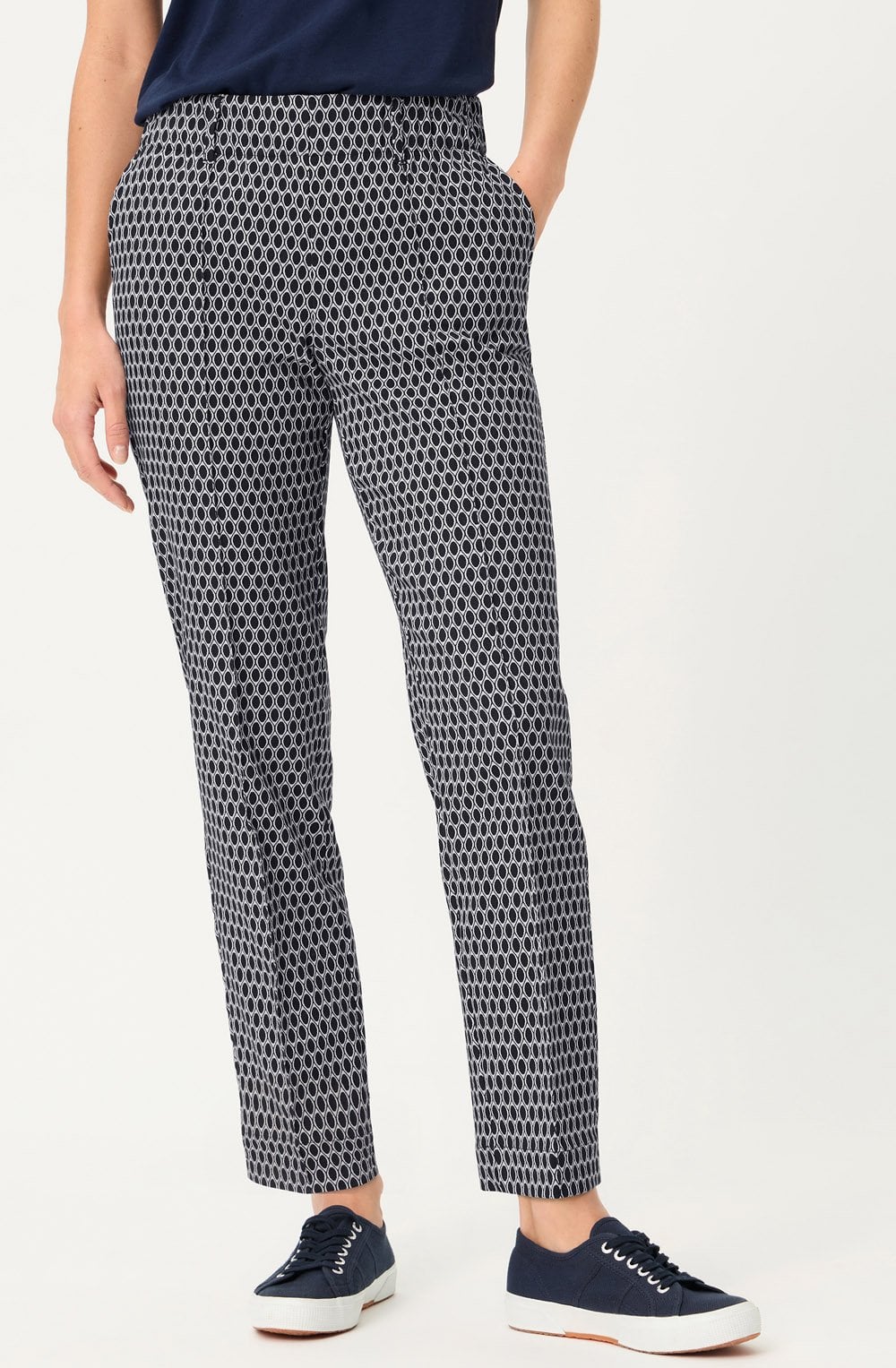 Ink Blue Patterned Lisa Straight Fit Trousers