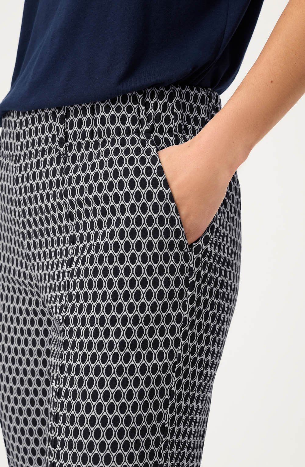 Ink Blue Patterned Lisa Straight Fit Trousers