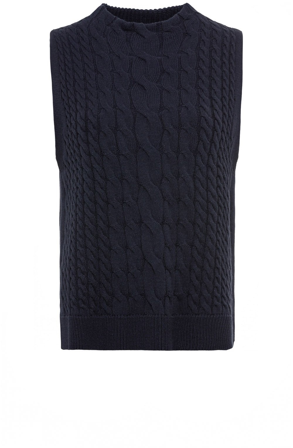Ink Blue Sleeveless Cable Knit Jumper