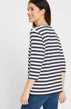 Ink Blue Stripe and Stud V Neck Hannah Top