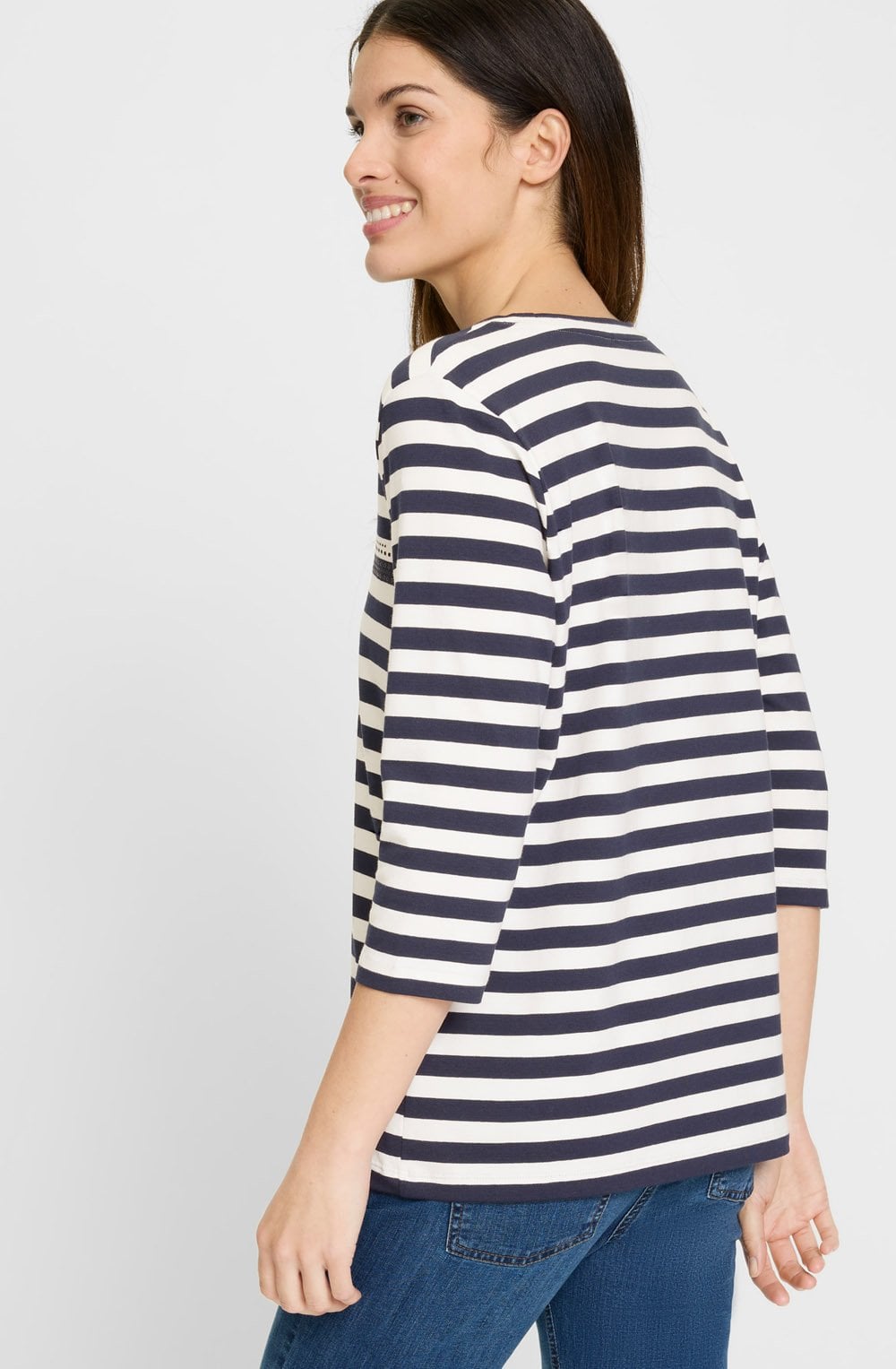 Ink Blue Stripe and Stud V Neck Hannah Top