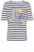 Ink Blue Stripe Beach Scene T Shirt
