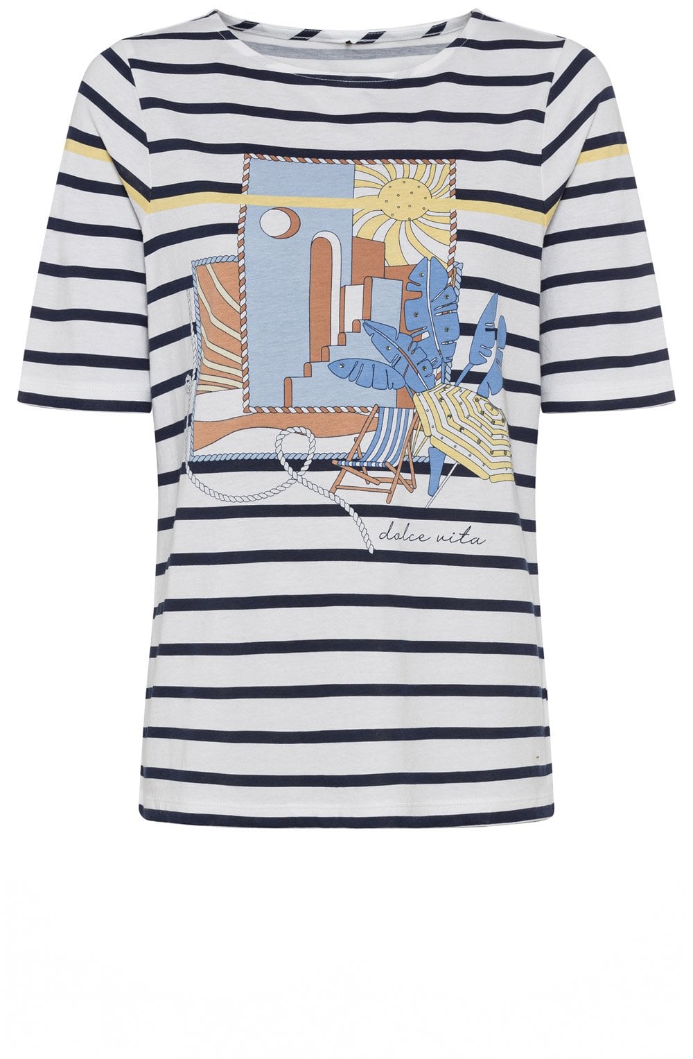 Ink Blue Stripe Beach Scene T Shirt