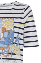 Ink Blue Stripe Beach Scene T Shirt