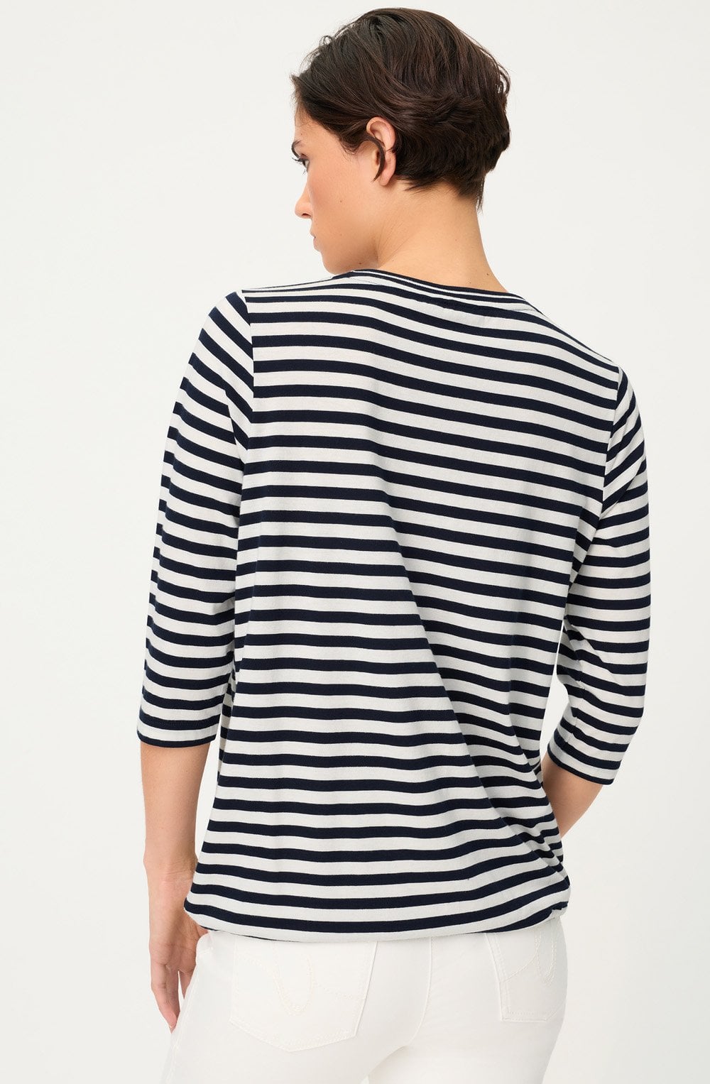 Ink Blue Stripes and Floral Drawstring Hem Clara Top