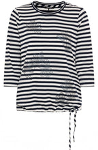Ink Blue Stripes and Floral Drawstring Hem Clara Top