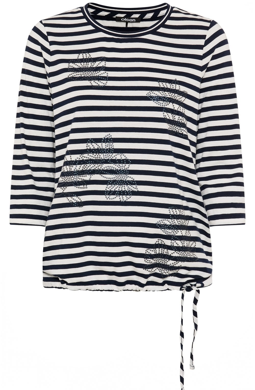 Ink Blue Stripes and Floral Drawstring Hem Clara Top