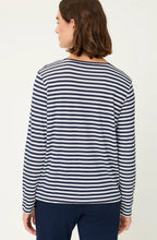 Ink Blue Stripes and Leaf Print Clara Top