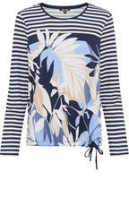 Ink Blue Stripes and Leaf Print Clara Top