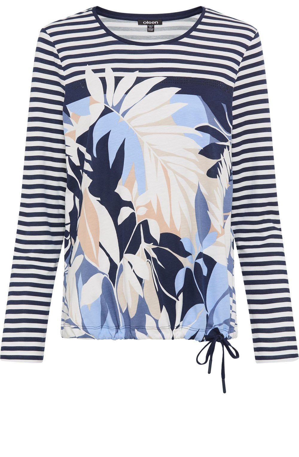 Ink Blue Stripes and Leaf Print Clara Top