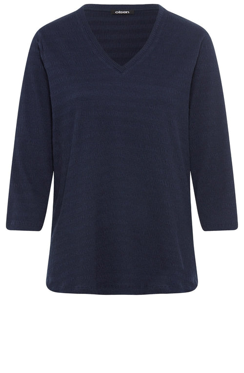 Ink Blue Textured Jersey V Neck Hannah Top