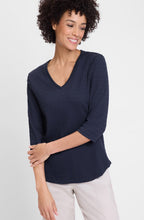 Ink Blue Textured Jersey V Neck Hannah Top