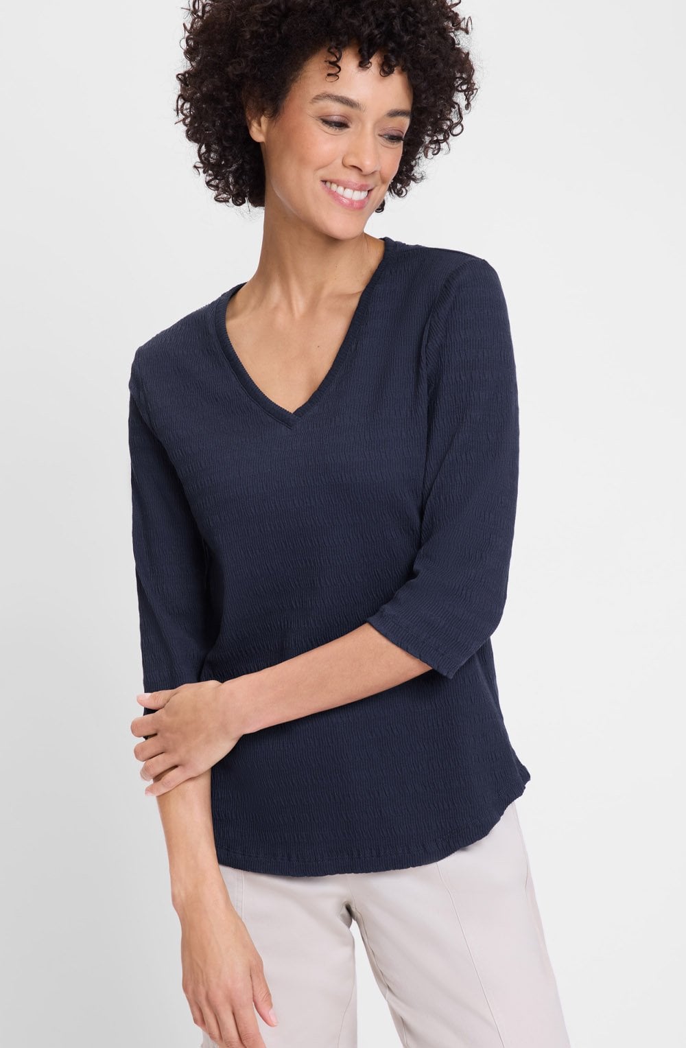 Ink Blue Textured Jersey V Neck Hannah Top