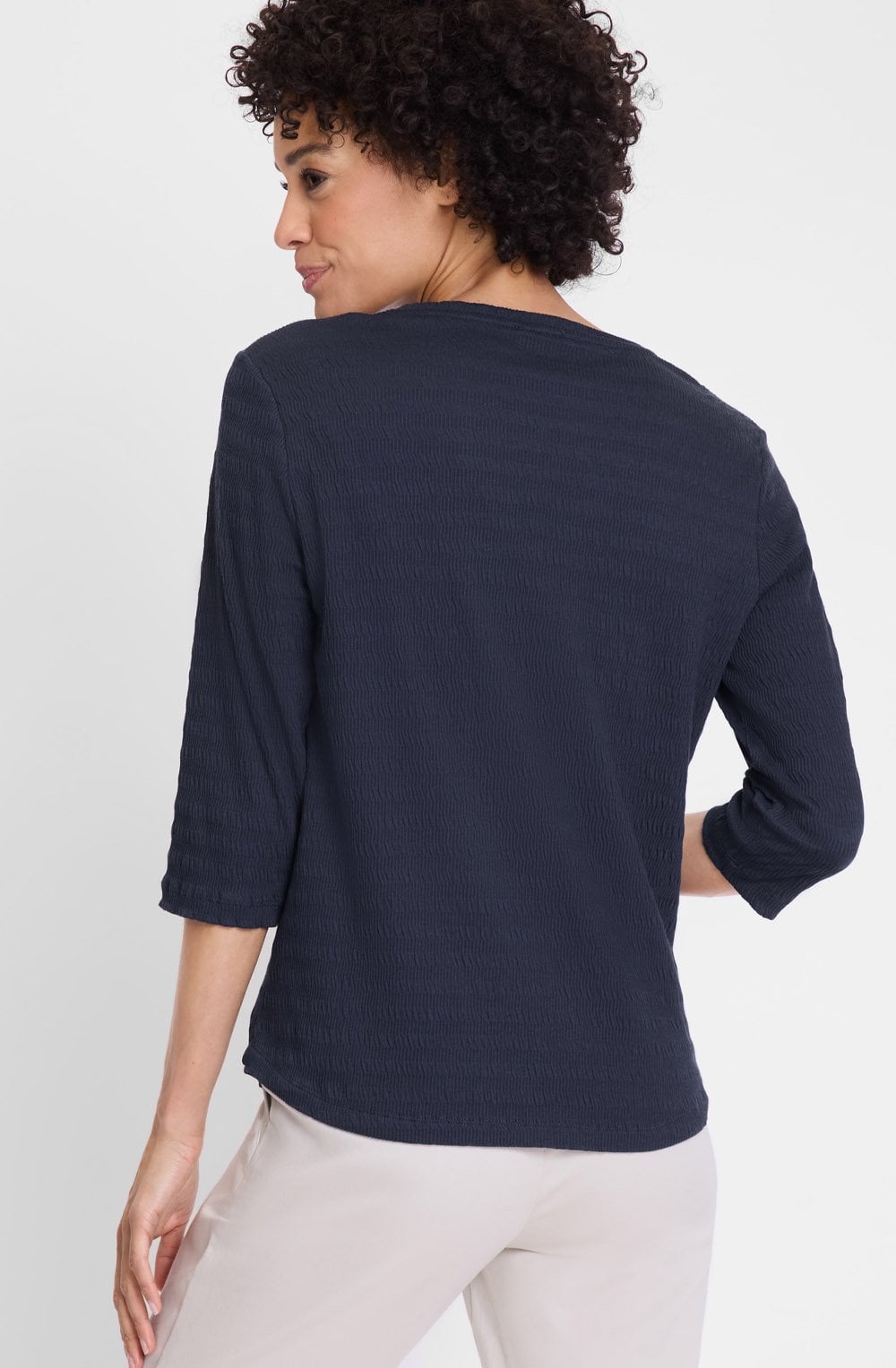 Ink Blue Textured Jersey V Neck Hannah Top