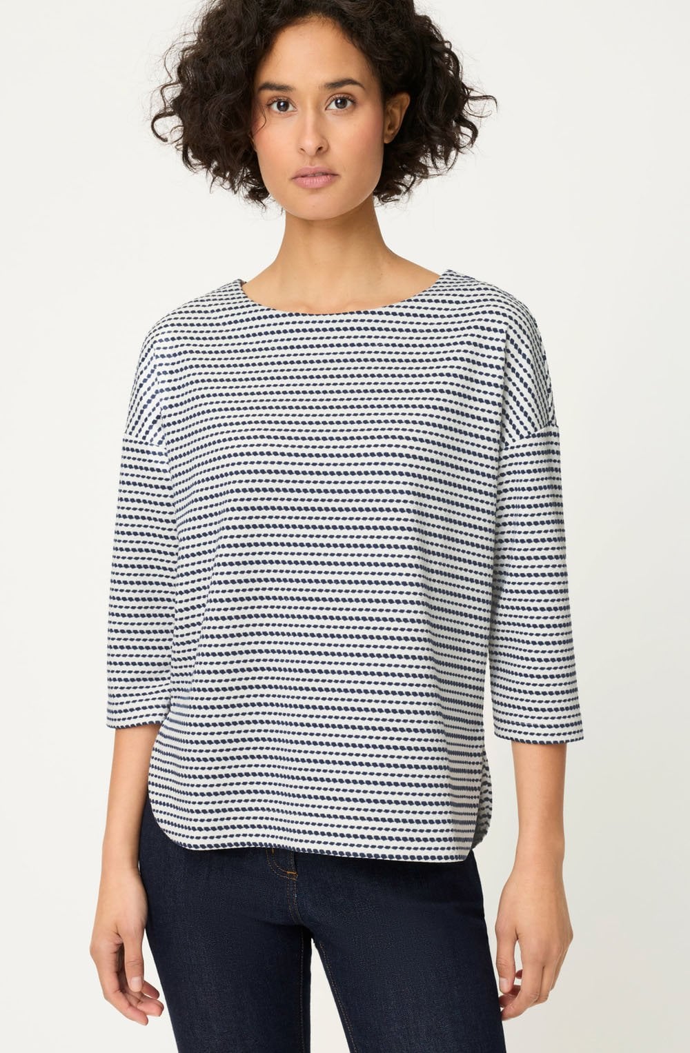 Ink Blue Textured Stripe Jersey Cora Top