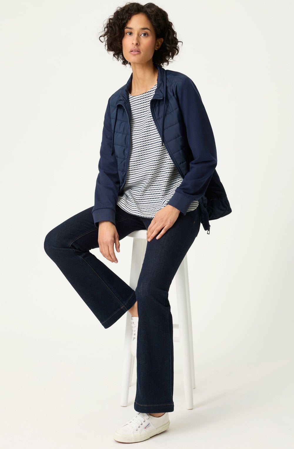 Ink Blue Textured Stripe Jersey Cora Top