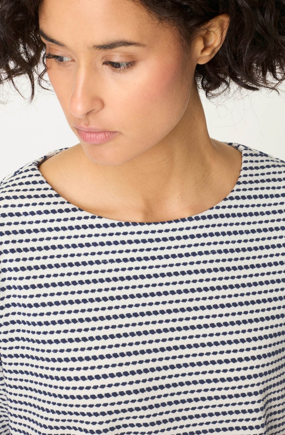 Ink Blue Textured Stripe Jersey Cora Top