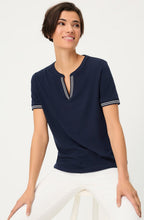 Ink Blue White Striped V Neck Hannah T Shirt