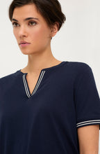 Ink Blue White Striped V Neck Hannah T Shirt