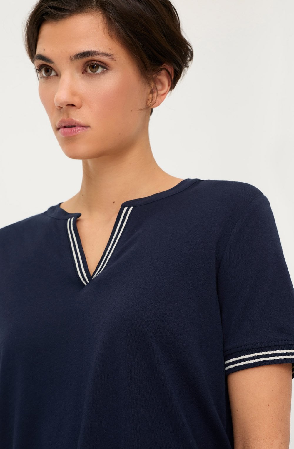 Ink Blue White Striped V Neck Hannah T Shirt