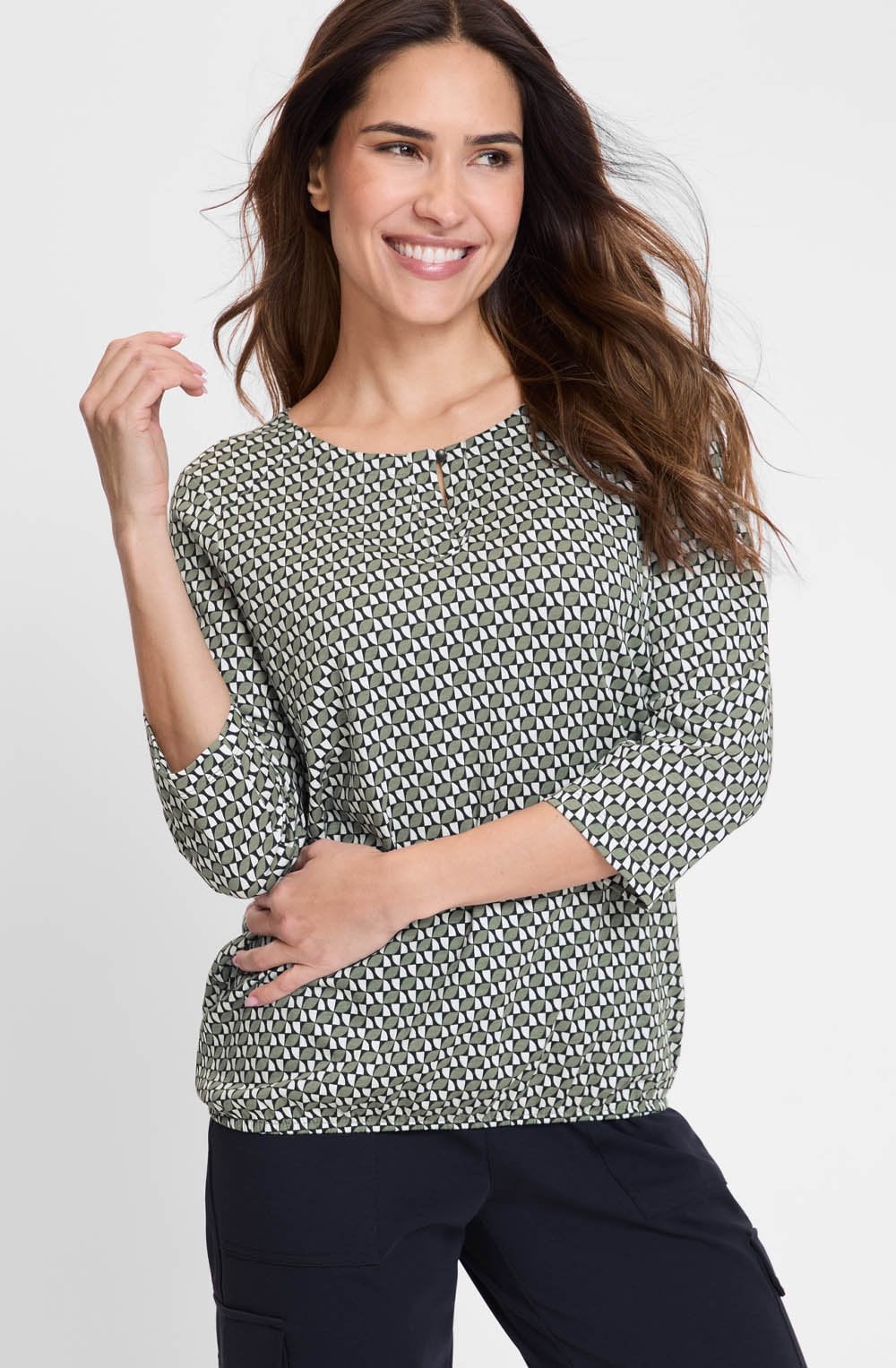 Jungle Khaki and White Abstract Print Clara Top