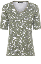 Jungle Khaki Leaf Print Edda T Shirt