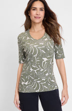 Jungle Khaki Leaf Print Edda T Shirt