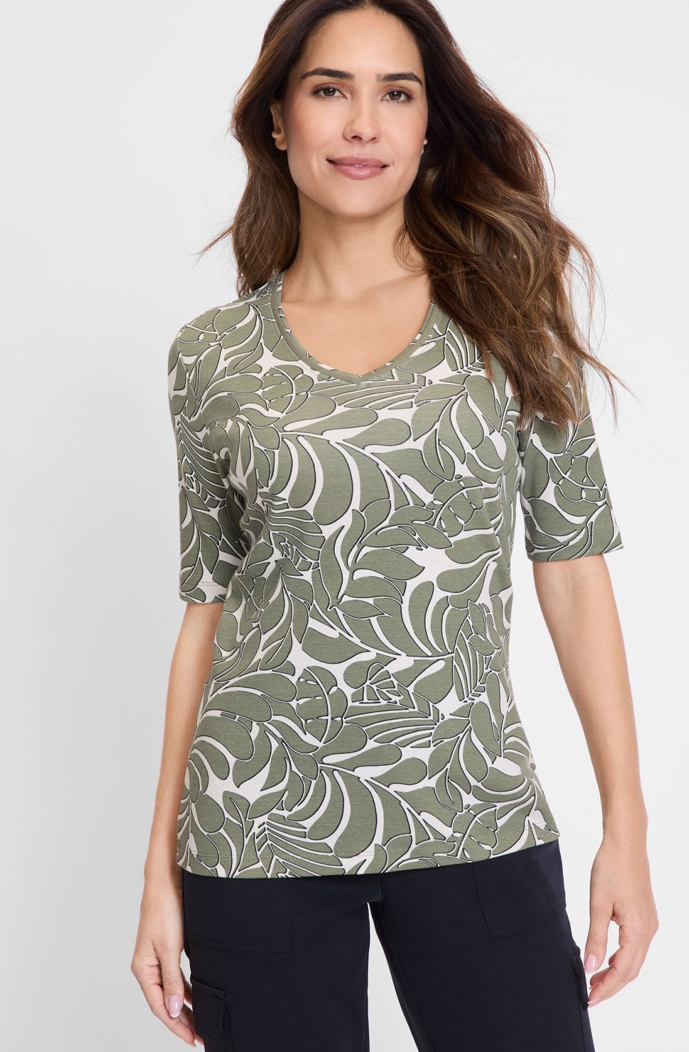 Jungle Khaki Leaf Print Edda T Shirt