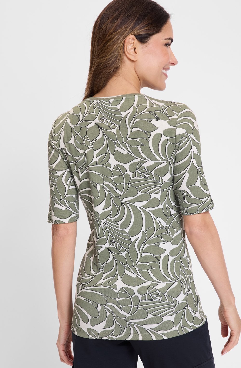 Jungle Khaki Leaf Print Edda T Shirt