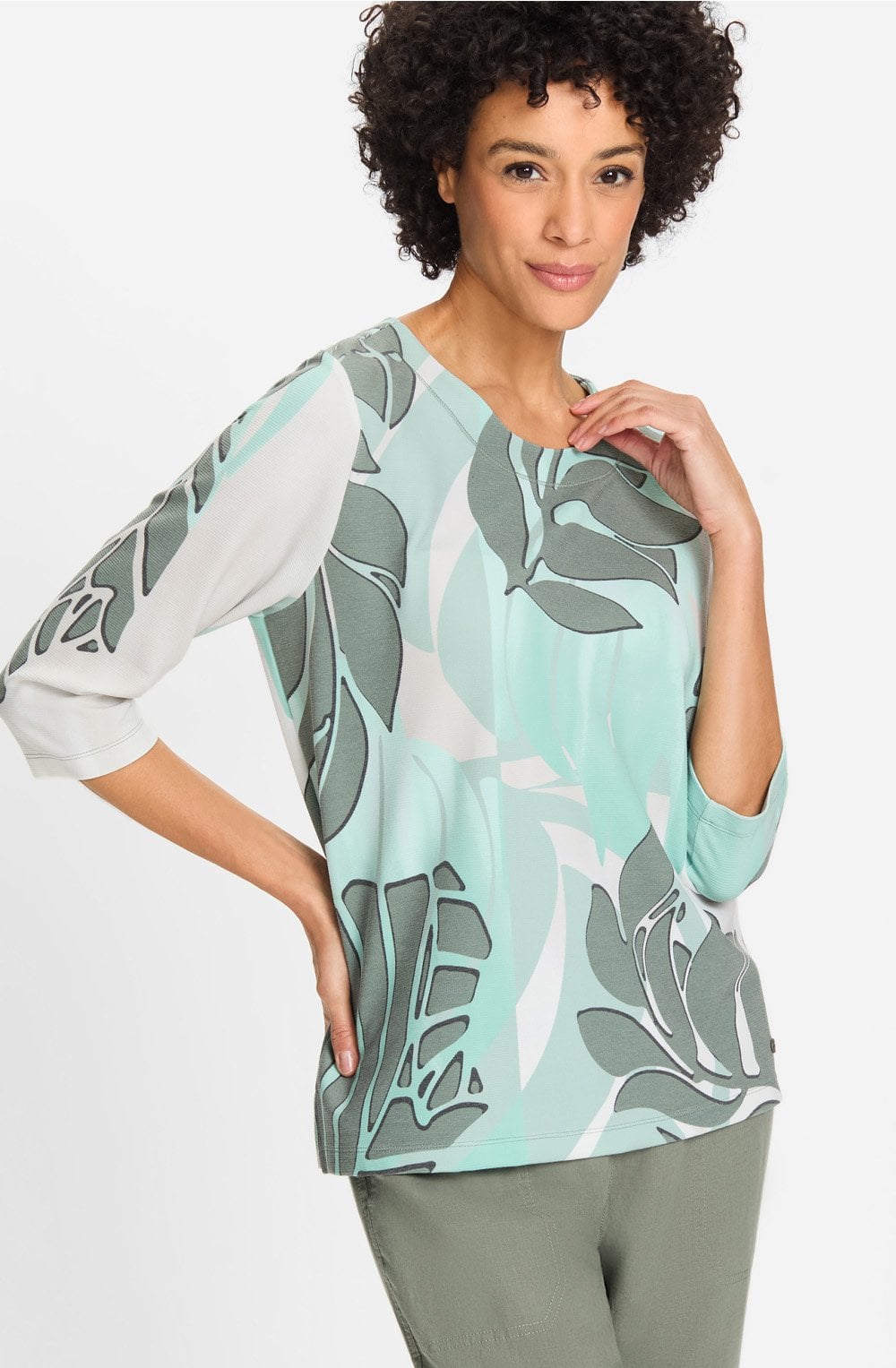 Jungle Khaki Leaf Print Henny Top