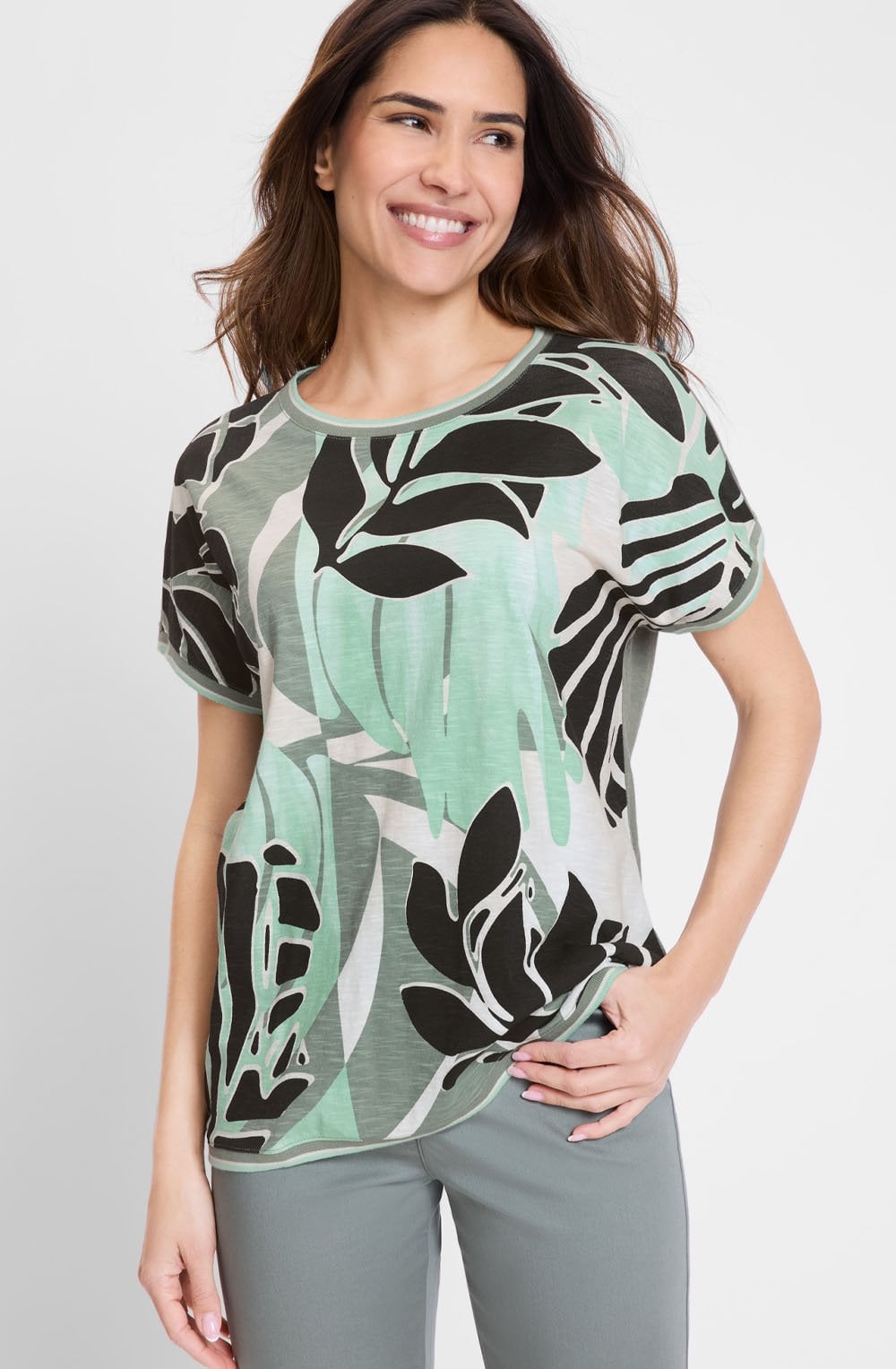 Jungle Khaki Leaf Print Relaxed Cosima T Shirt